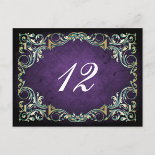 Rustic Regal Ornamental Purple And Gold Wedding Postcard