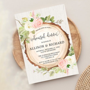 Rustic rehearsal dinner blush pink woodland forest invitation