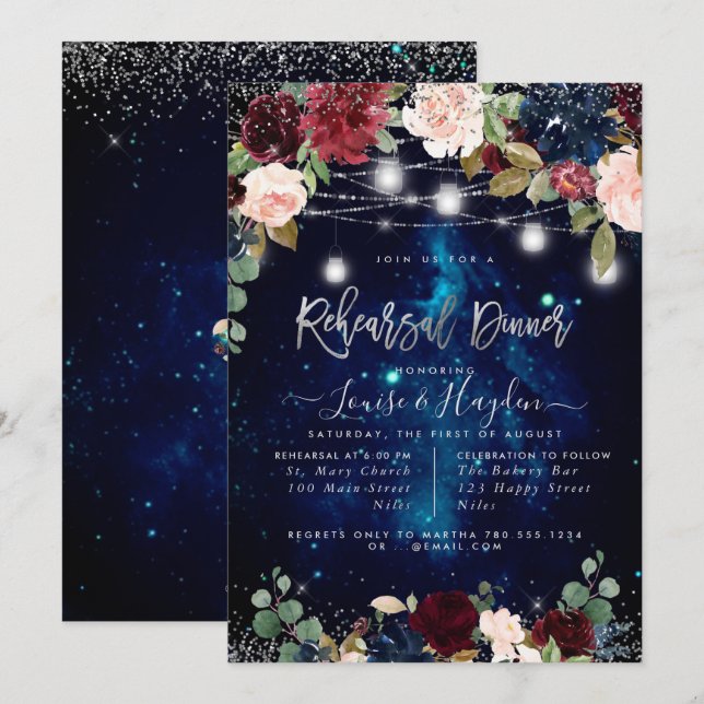 Rustic Rehearsal Dinner Mason Jars Light Strings Invitation (Front/Back)