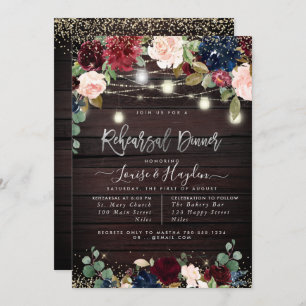 Rustic Rehearsal Dinner Mason Jars Light Strings Invitation