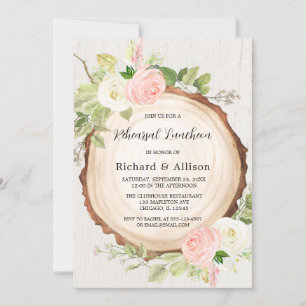 Rustic rehearsal luncheon blush pink white invitation