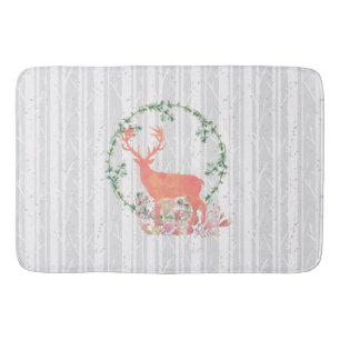 Rustic Reindeer Boho Watercolor Bath Mat