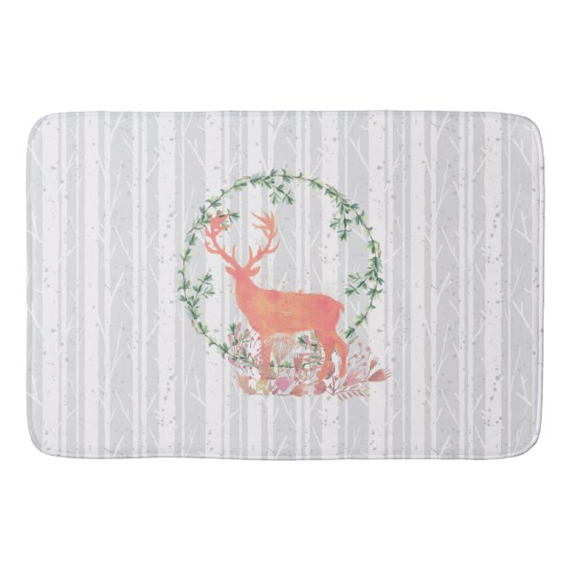 Rustic Reindeer Boho Watercolor Bath Mat (Front)