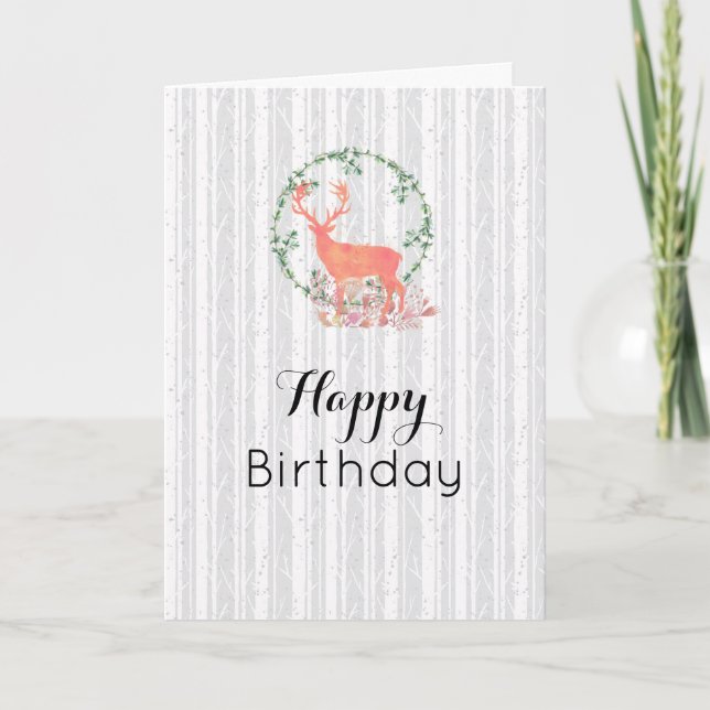 Rustic Reindeer Boho Watercolor Birthday Card (Front)