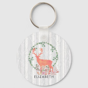 Rustic Reindeer Boho Watercolor Custom Keychain