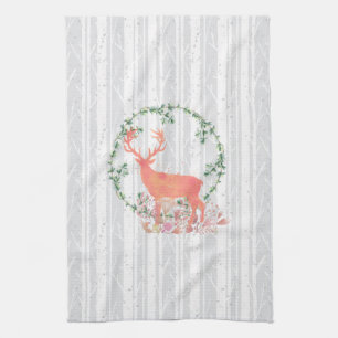 Rustic Reindeer Boho Watercolor Kitchen Towel