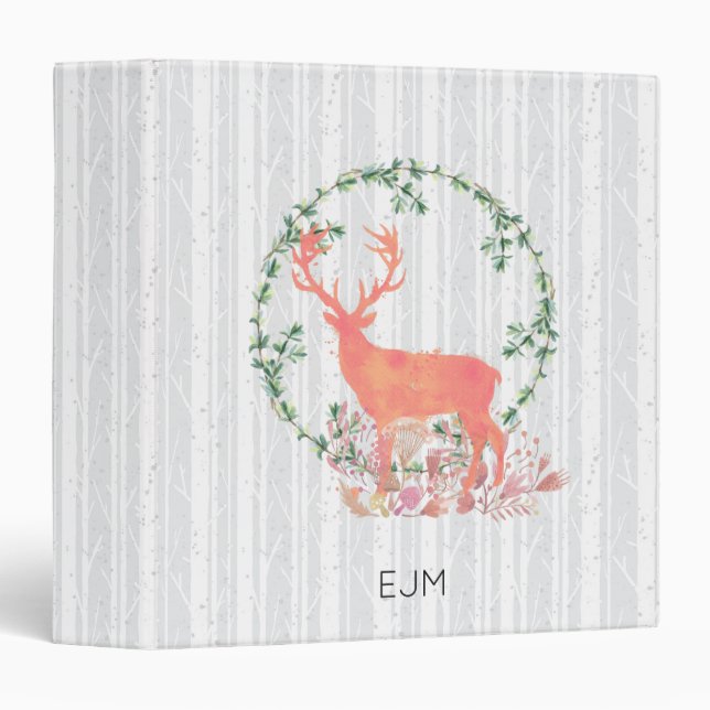 Rustic Reindeer Boho Watercolor Personalized Binder (Front/Spine)