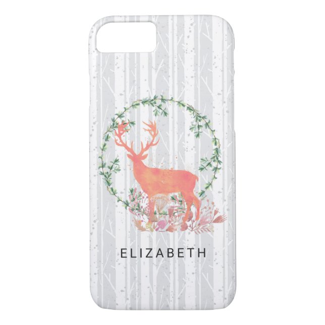 Rustic Reindeer Boho Watercolor Personalized Case-Mate iPhone Case (Back)