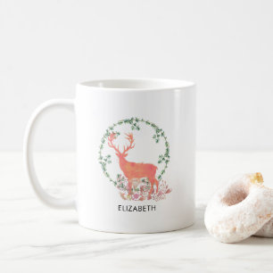 Rustic Reindeer Boho Watercolor Personalized Coffee Mug