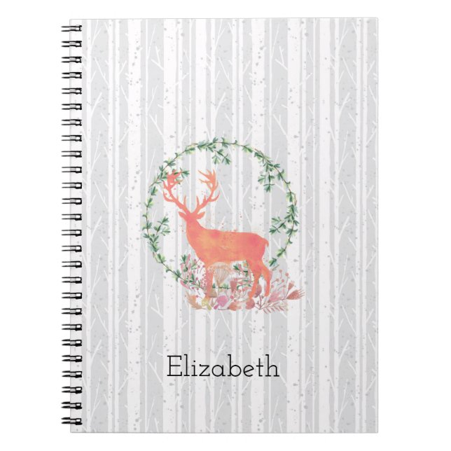 Rustic Reindeer Boho Watercolor Personalized Notebook (Front)