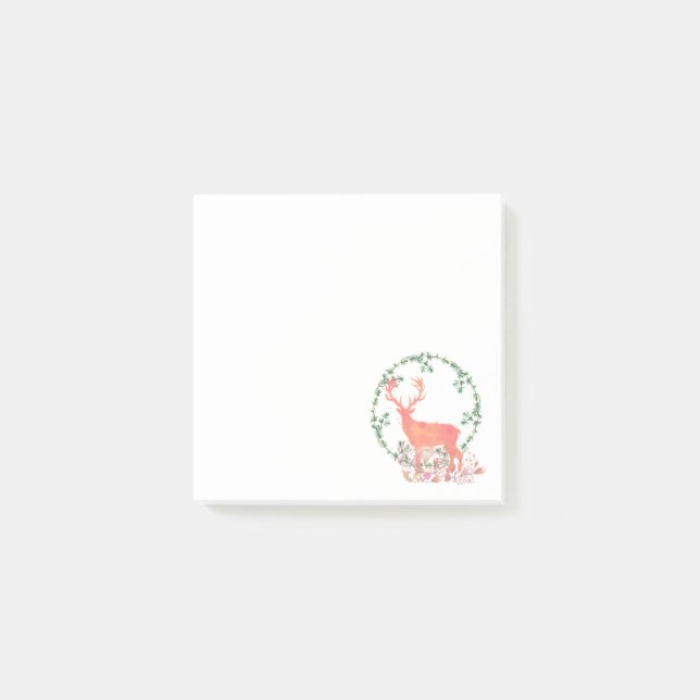 Rustic Reindeer Boho Watercolor Post-it Notes (Front)