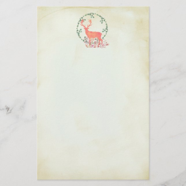 Rustic Reindeer Boho Watercolor Stationery (Front)