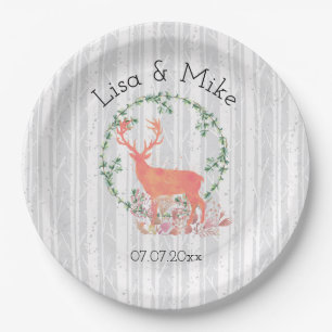 Rustic Reindeer Boho Watercolor Wedding Paper Plate