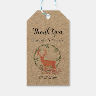 Rustic Reindeer Boho Watercolor Wedding Thanks Gift Tags
