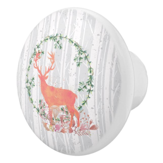 Rustic Reindeer Boho Wreath Watercolor Ceramic Knob (Right)