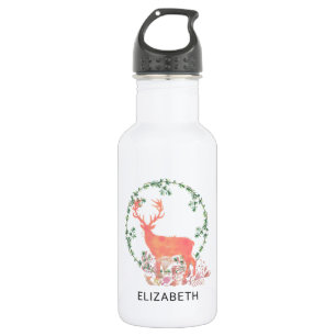Rustic Reindeer Boho Wreath Watercolor Custom 532 Ml Water Bottle