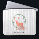 Rustic Reindeer Boho Wreath Watercolor Custom Laptop Sleeve<br><div class="desc">A laptop sleeve with a cool boho style digital watercolor design. A pastel orange reindeer silhouette inside a wreath of herbal leaves. Mushrooms and forest ferns at his feet. A grey and white birch tree pattern in the background. Personalize with a name or other text.</div>