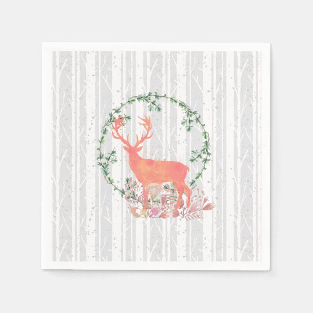 Rustic Reindeer Boho Wreath Watercolor Napkin (Front)