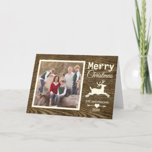Rustic Reindeer Brown Merry Christmas Family Photo Holiday Card