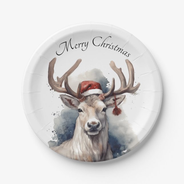 Rustic Reindeer Christmas, custom Paper Plate (Front)