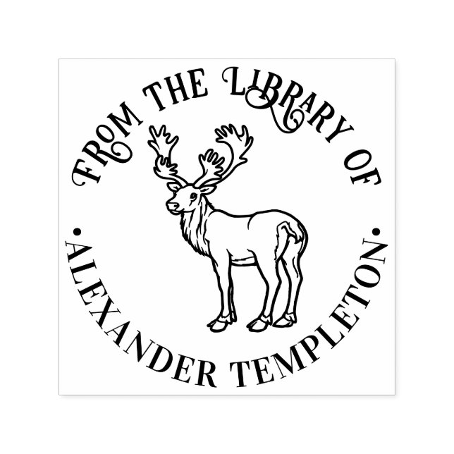 Rustic ReinDeer Outline Round Library Book Name Self-inking Stamp (Design)