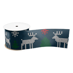Rustic Reindeer Pine Tree Pattern Christmas Satin Ribbon