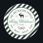 Rustic Reindeer Round Christmas Photo Card<br><div class="desc">Affordable custom printed holiday photo cards with simple templates for customization. This fun design features a circle die-cut shape with striped background, a reindeer graphic and modern rustic typography in green, white and charcoal grey colours. The text reads "Merry Christmas" in a trendy script font. Personalize it with your family...</div>