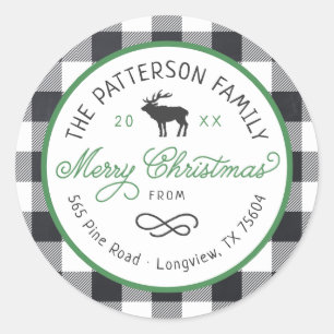 Rustic Reindeer Round Holiday Return Address Label