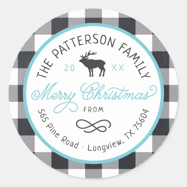 Rustic Reindeer Round Holiday Return Address Label (Front)