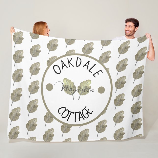 Rustic Rental Cabin Cottage Botanical Leaves Fleece Blanket (In Situ)