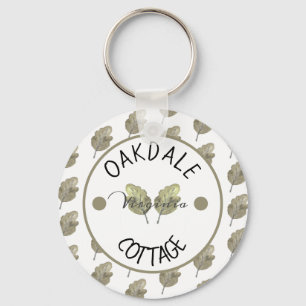 Rustic Rental Cabin Cottage Botanical Leaves Keychain