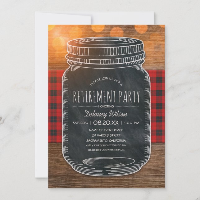 Rustic Retirement Party Chalkboard Mason Jar Invitation (Front)