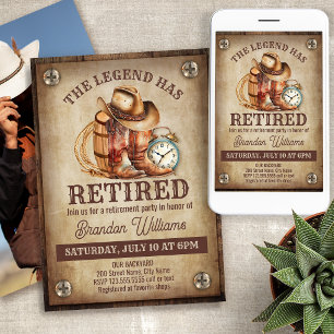 Rustic Retirement Party Country Cowboy Retiree Invitation