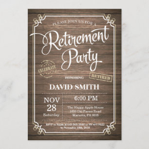 Rustic Retirement Party Invitation Card Wood