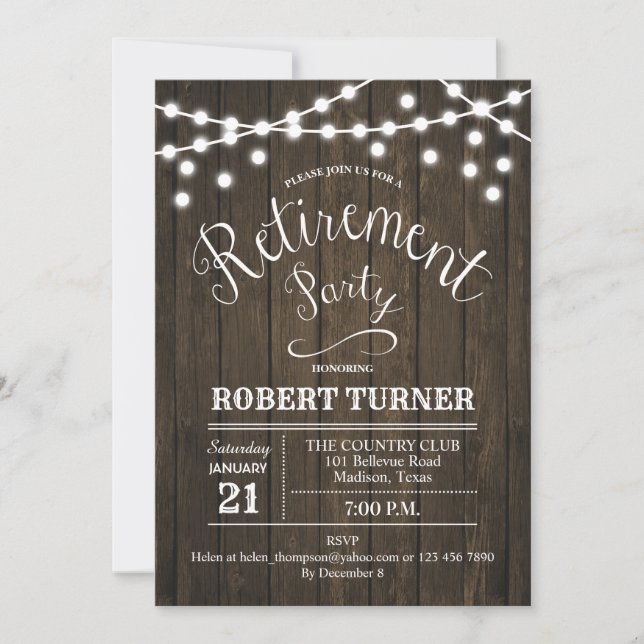 Rustic Retirement Party Wood Pattern Invitation (Front)