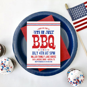Rustic Retro 4th of July BBQ Cookout Party Invitation