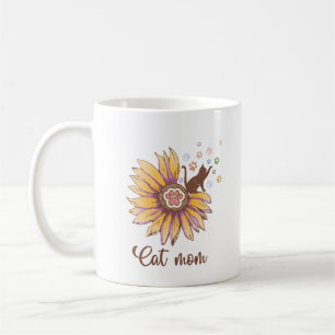 Rustic Retro Boho Flower And Paws Cat Mom Coffee Mug