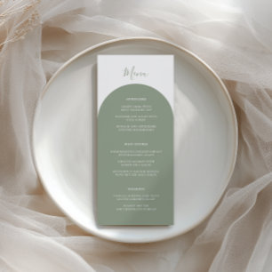Rustic Retro Boho Sage Green Arch Wedding Dinner Menu