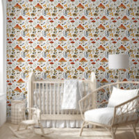 Rustic Retro Floral Mushroom Garden Fabric Pattern
