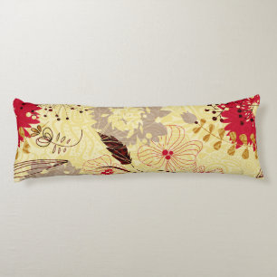 Rustic Retro Floral Pattern Beige And Red Body Pillow
