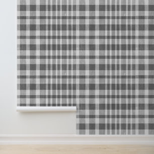 Rustic Retro Grey Tan Textured Plaid Wallpaper