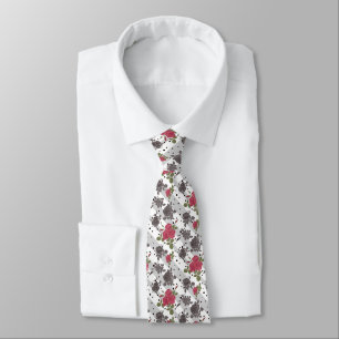 Rustic retro grey white striped flowers red roses  tie