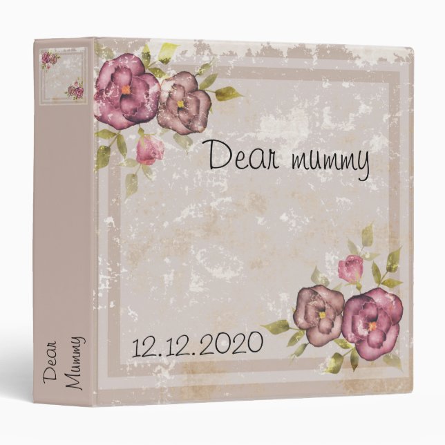 Rustic retro grunge beige texture flowers roses fl binder (Front/Spine)
