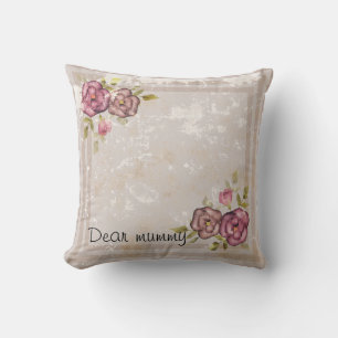 Rustic retro grunge beige texture flowers roses fl throw pillow