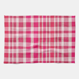 Rustic Retro Pink Textured Plaid Kitchen Towel