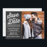 Rustic Retro Script | Save the Date Announcement<br><div class="desc">Retro Script Overlay | Save the Date Announcement 
 Photo save the date announcement  featuring retro typography and a striped background.</div>