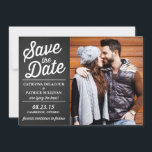 Rustic Retro Script | Save the Date Announcement<br><div class="desc">Retro Script Overlay | Save the Date Announcement 
 Photo save the date announcement  featuring retro typography and a striped background.</div>