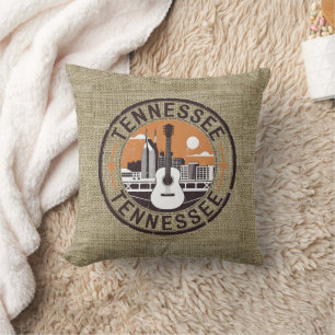 Rustic Retro Tennessee Travel Stamp Throw Pillow