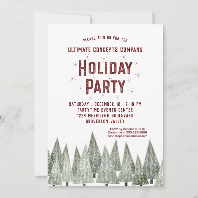 Rustic Retro Trees Company Holiday Party Invitation (Front)