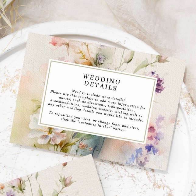 Rustic Retro Watercolor Wildflower Wedding Details Enclosure Card (Creator Uploaded)